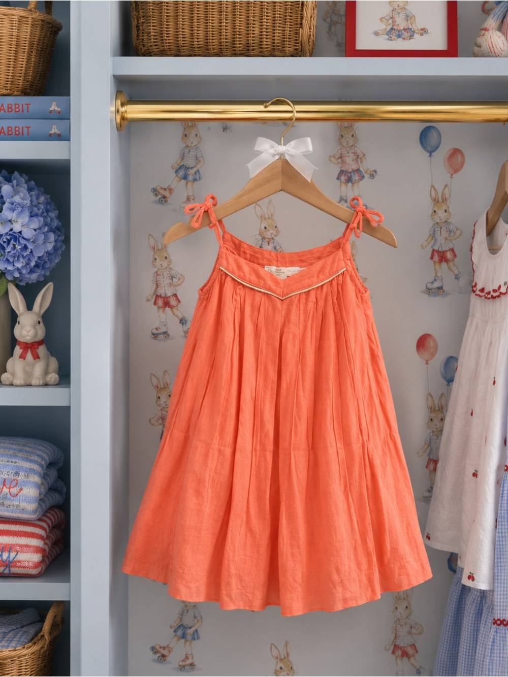 Zara Coral Orange Tie-Shoulder Cotton Dress